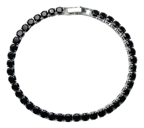 Pulseira Masculina Riviera 4mm Banhada A Ouro 18k Cravejada Comprimento 20 Cm Cor Prateado/preto Diâmetro 20 Cm
