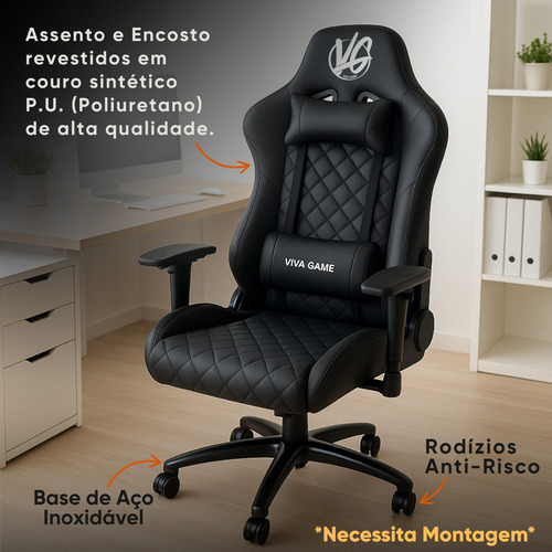 Cadeira Gamer Escritório Ergonômica Viva Game Kron Preto