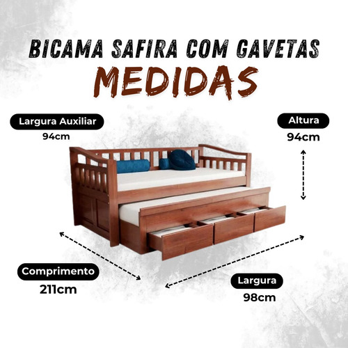 Bicama Safira Com 3 Gavetas Grandes E Espaçosas Na Cor Avelã