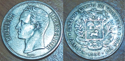 Moneda De Plata. Estados Unidos De Venezuela. Año 1935