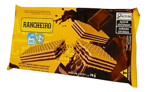 Biscoito Wafer Chocolate 78g Rancheiro - Kit 5 Un