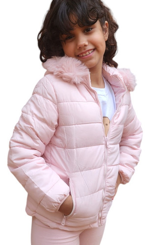 Campera Inflable Niñas | Rosa Claro | Piel Interior Capucha