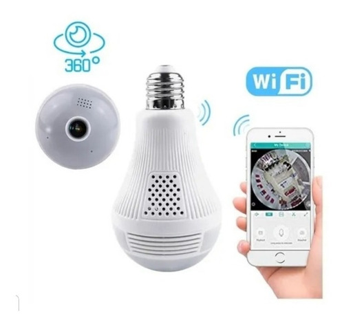 Imagem 1 de 5 de Camera Ip Seguraca Lampada Vr 360 Panoramica Espia Wifi Prom