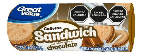 15 Pzas Galletas Great Value Con Relleno Sabor Chocolate 150