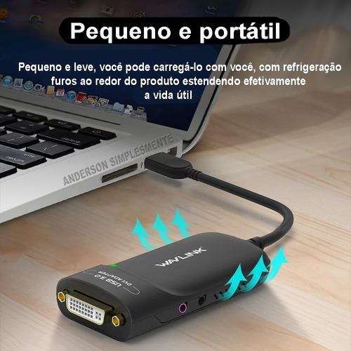 Adaptador De Vídeo Usb P/ Hdmi, Vga - Wavlink - Displaylink Preto