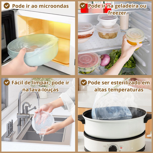 Kit 12 Tampas Silicone Universal Ajustável Reutilizavel Pote