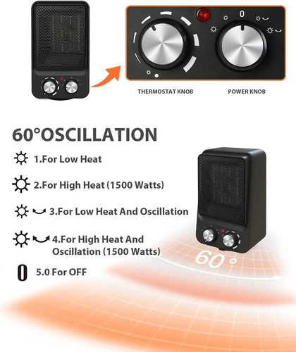 Imagen 3 de 10 de Calentador De Espacio Eléctrico Portátil Con Termostato.