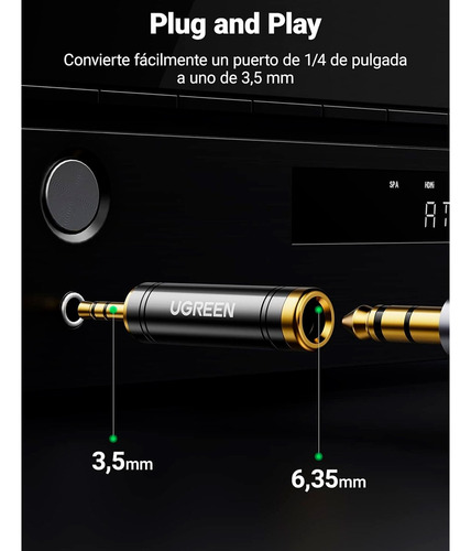 Ugreen Adaptador De Audio Auxiliar Jack 6.35mm A 3.5mm 2pz.