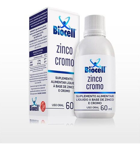 Zinco Cromo Ionizado 60ml Biocell - Suplemento Alimentar Sabor Sem Sabor