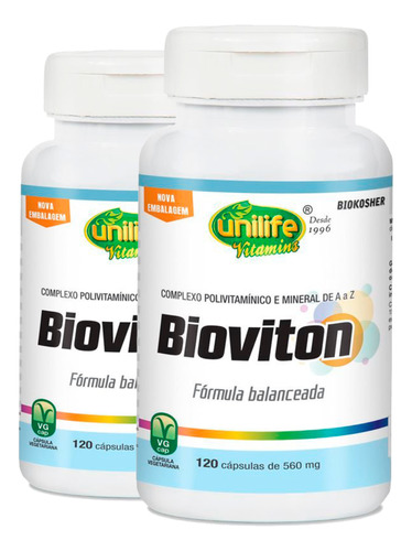 Kit 2 Bioviton Multivitamínico 120 Cápsulas Unilife Sabor Neutro