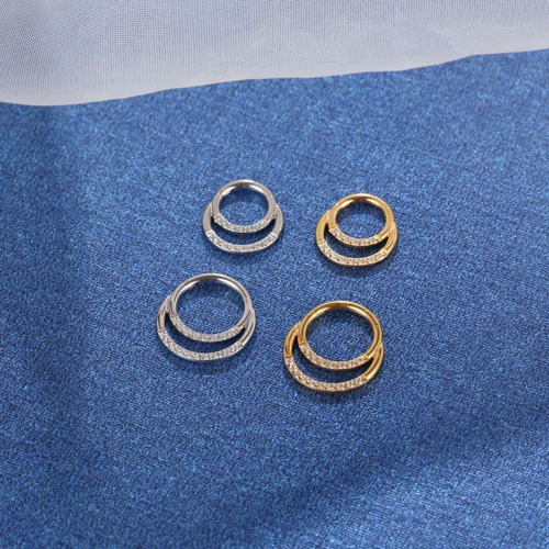 Piercing Argola Segmento Aço Pvd Zircônia Cravejada Duplo