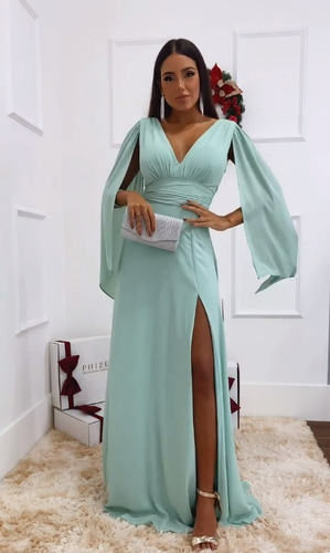Imagem 2 de 2 de Vestido Mousseline Véu Nos Ombros Várias Cores 1048