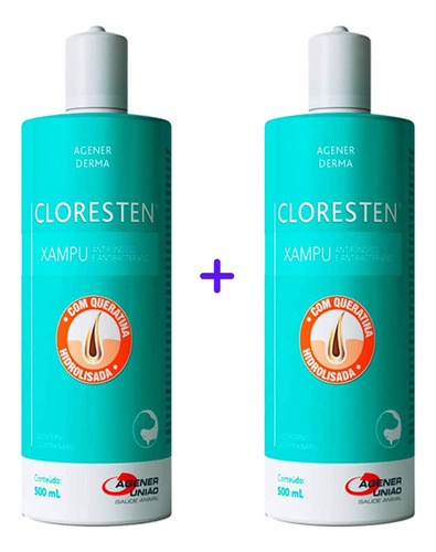 2 Cloresten Shampoo Antifúngico E Antibacteriano 500ml Cães