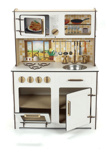 Imagen 7 de 10 de Cocina De Madera Con Heladera Y Lavarropas Infantil Cocinita
