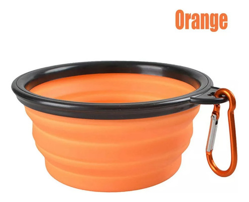 Plato Portatil Plegable Silicon Mascota 450ml Perro Gato Naranja