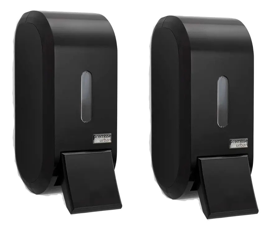 Kit com 2 Dispensers de Parede Urban para Sabonete Líquido e Álcool Gel Preto