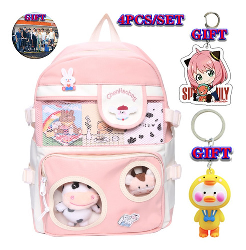 Mochila Kawaii Con Bonitos Accesorios De Alfiler Y Llavero D