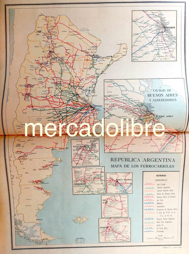 Argentina 1939 Mapa Ferrocarriles Trasandino Trenes Plano