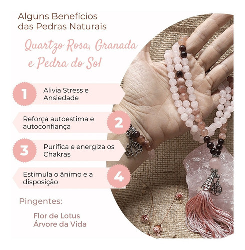 Japamala 108 + Pulseira Kit Flor De Lótus Árvore Da Vida Diâmetro 18 cm