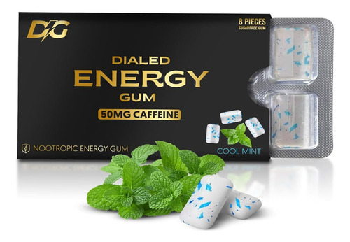 Dialed Energy Gum, Chicle Sin AzĂșcar Cool Mint Menta 2 Pack