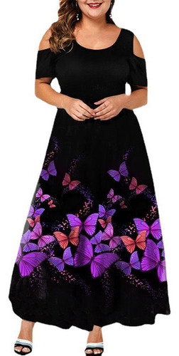 Elegante Vestido Formal Mariposas Moradas Estampado Gracioso