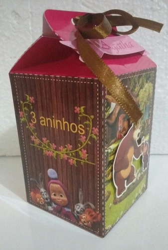 Imagem 4 de 4 de 20 Caixa Milk 3d Personalizada/tema Masha E O Urso.