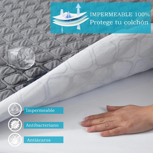 King Funda De Colchón Cubre Protector Impermeable Color Gris Diseño De La Tela Gray