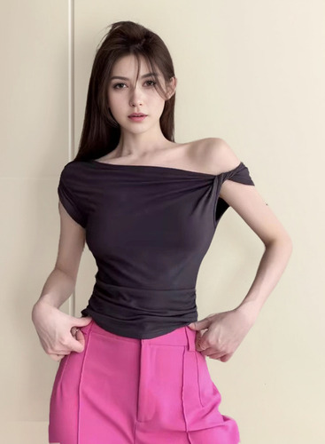 Playera Entallada De Mangas Largas De Rayón/viscosa P/mujer