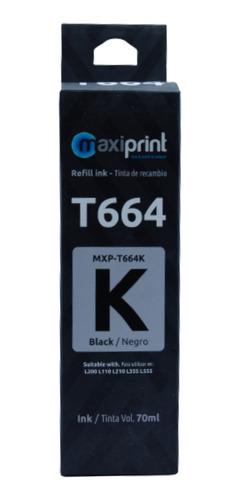 Tinta Maxiprint 664 Epson L210 L110 L355 Et-2550 Negra