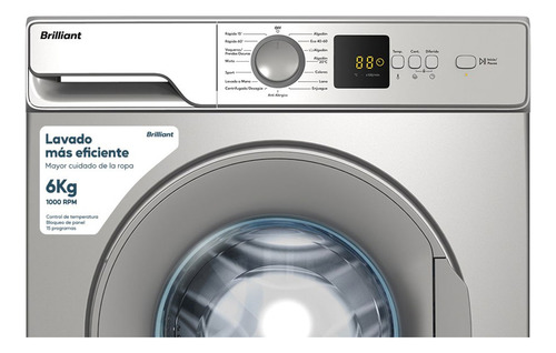 Lavarropas Brilliant Gris 6kg 15 Programas Febo