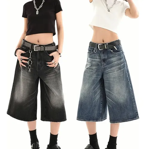 Calções Jeans Largos Y2k, Calções Jeans Hip Hop | Parcelamento sem