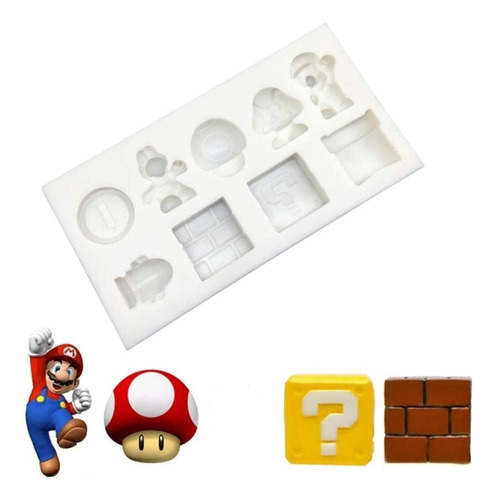 Molde De Silicona Para Fondant De 9 Cavidades Super Mario, .