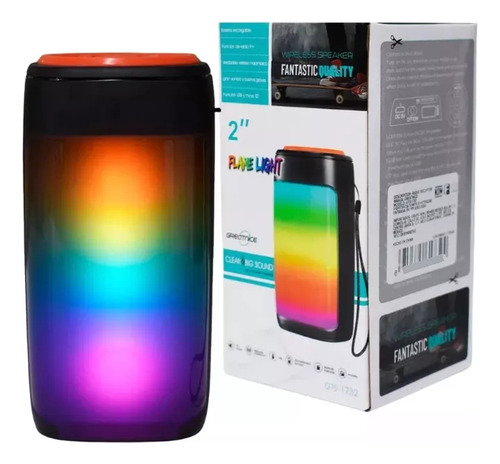Bocina Bluetooth Inalámbrica Con Radio Fm Y Luz Led Parlante Rgb Cambia De Color Flame Lught Recargable Gts-1732
