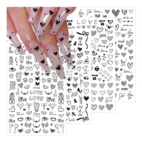 Pegatinas 3d Para Uñas Con Forma De Corazón, Pegatinas Para