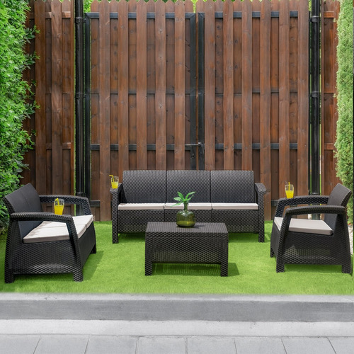 Sala Premium De Balcón Tipo Rattán Jardin Terraza Lounge Estructura Wengue