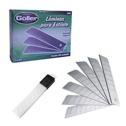 Lâmina Larga Para Estilete 18mm Caixa 100 Unidades Goller