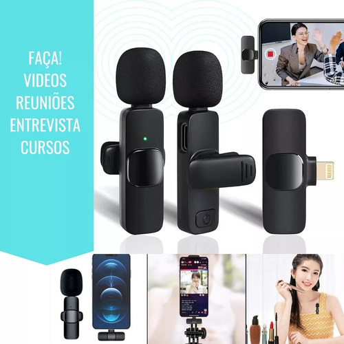 2 Microfones Lapela Sem Fio Tipo C Android Profissional