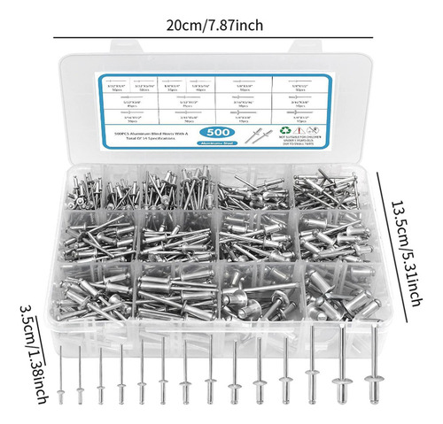 500pcs Remaches Ciegos, Conjunto De Remaches 3/32 Plata