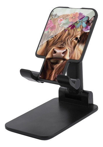 Highland Cow In Head Scarf With Flowers Soporte Telefono