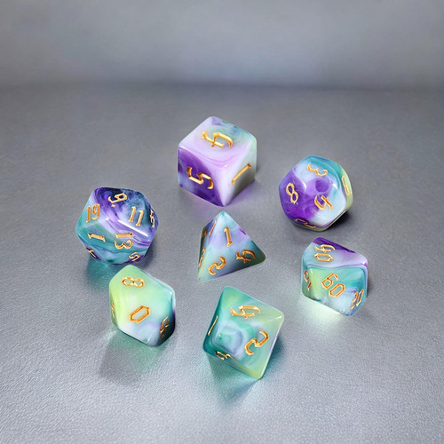 2 Juego De Mesa De Dados Acrílicos De 7 Piezas, Violeta
