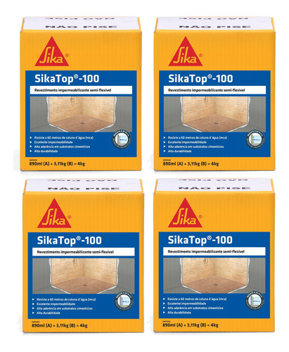 Sikatop 100 Impermeabilizante 4kg Caixa - Kit C/4 Cxs. Cor Cimento