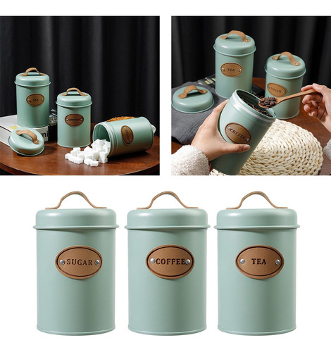 3 Latas Chá, Café E Açúcar Com Tampa Hermética,
