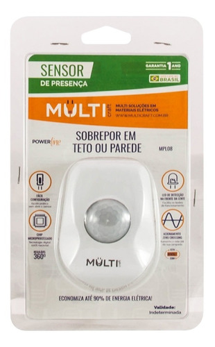 Sensor De Presença Para Sobrepor Em Teto Multicaft Mpl08