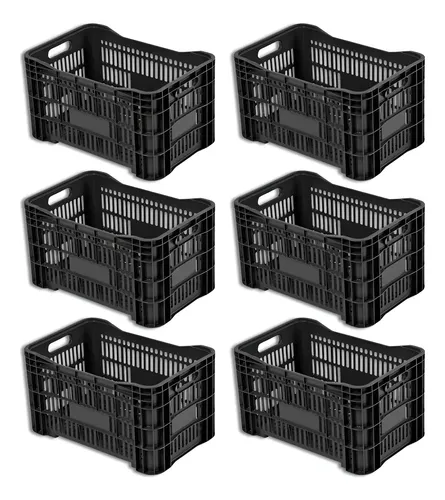 Kit 12 Caixas Hortifruti Plastico Agricola 46 Lts - Preto Preto