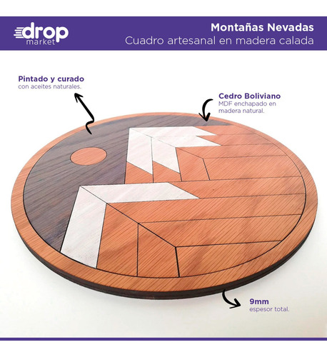 Imagen 3 de 10 de Cuadro Montañas Nevadas Decoración Madera Calada 30 Cm.