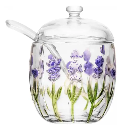 Açucareiro C/ Colher Lavanda Hand Painting 11,3cm  - Lyor Transparente