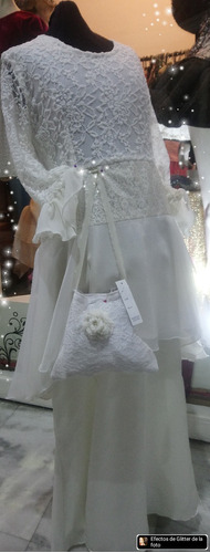 Vestido Comunión Niñas Romántico T 14 Con Manga + Limosnero.