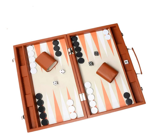 Backgammon De Cuero Sintético Set Completo Con Estuche Elega