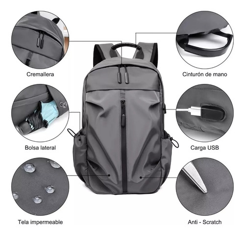 Mochila Estudiante Impermeable Antirrobo Con Puerto Usb