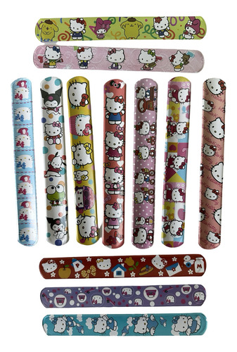 Pack 12 Pulseras Cumpleaños Diseño Kuromi Hello Kitty